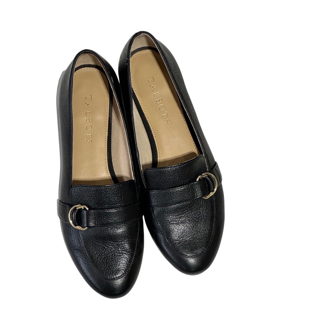 Talbots Black Leather Buckle Loafer Shoes Size 6.5N Career Office Capsule Fall